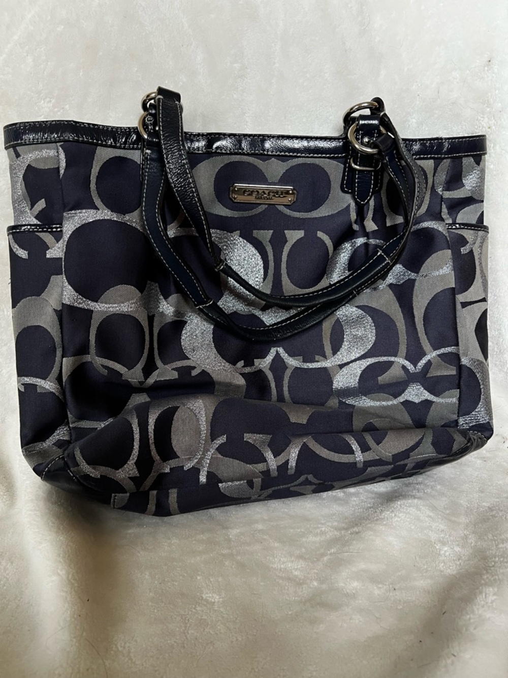 Coach Black & Silver Signature Logo Tote